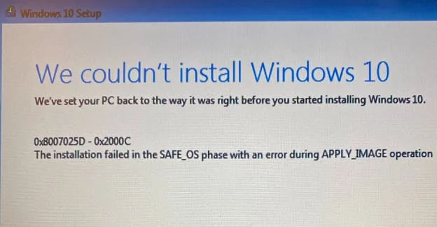 Khắc phục Windows 10: Cài đặt không thành công trong giai đoạn Safe_OS