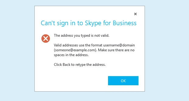 Skype: o endereço que você digitou não é válido