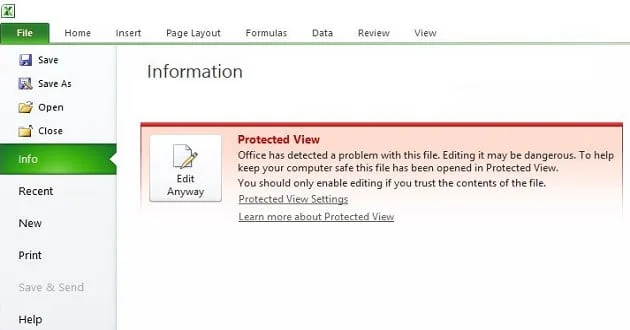 Excel：無法在受保護的視圖中打開此文件
