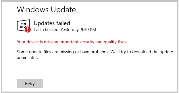 Windows 10: Thiết bị thiếu các bản cập nhật quan trọng