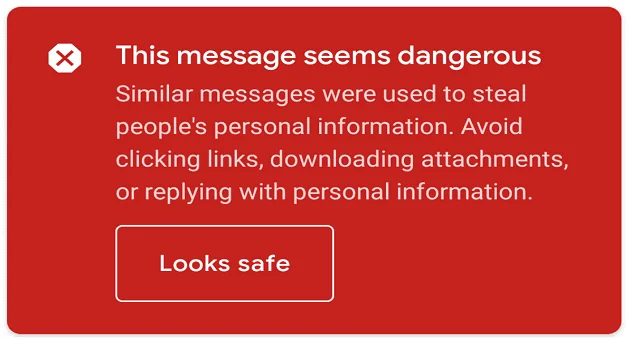 Gmail: ta wiadomość wydaje się niebezpieczna