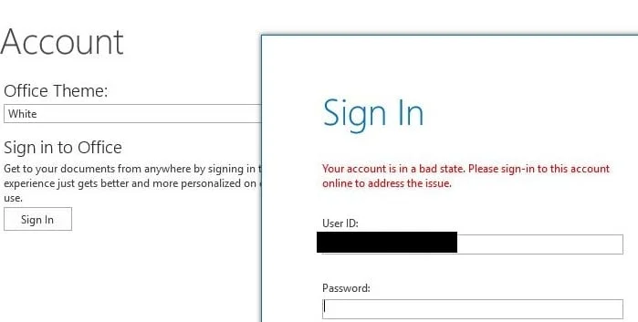 修復 Office 365：您的帳戶處於錯誤狀態