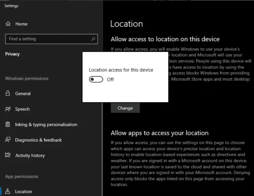 Windows 10: deshabilite los servicios de ubicación