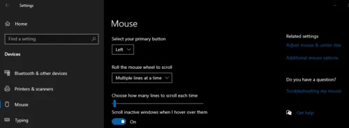 Windows 10: Định cấu hình chuột để gắn vào tùy chọn mặc định