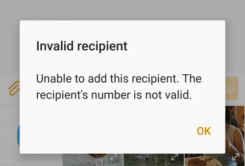 Android: bericht Ongeldige ontvanger herstellen