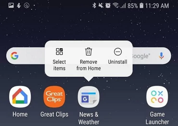 Hoe het pictogram van het startscherm van de Galaxy S9 te verwijderen