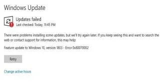Cách sửa lỗi cập nhật Windows 10 0x80070002