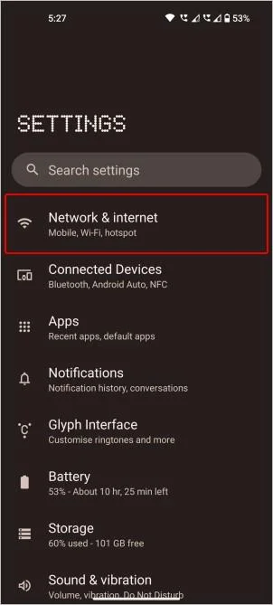 pilihan rangkaian dan internet dalam telefon android