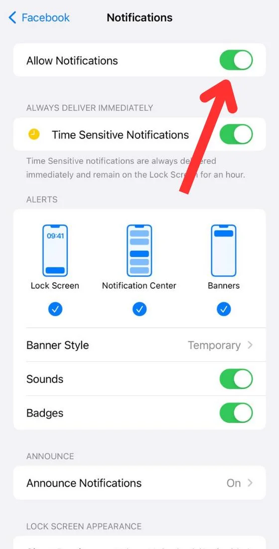iOS 휴대폰 애플리케이션 알림 설정 토글 버튼