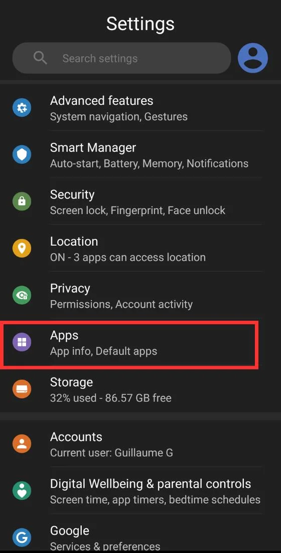 Android 휴대폰 설정 메뉴