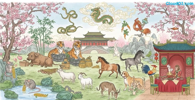Scène astrologique chinoise illustrant l'intelligence, séduction et astuce du Rat de 1972