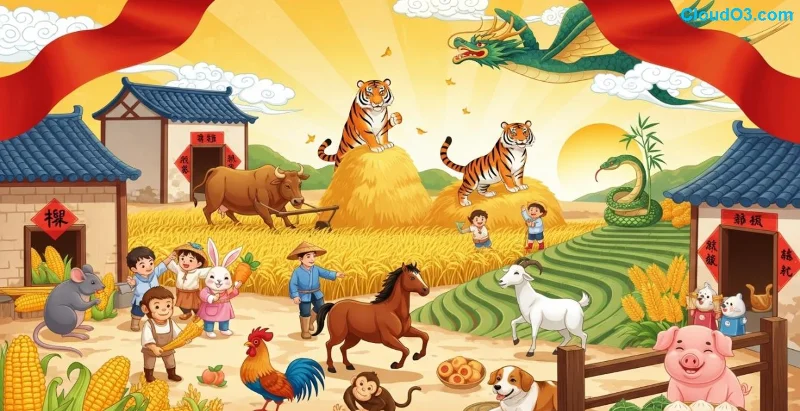 Illustration astrologique du Lapin chinois en mouvement dans l'année du Cheval 2026
