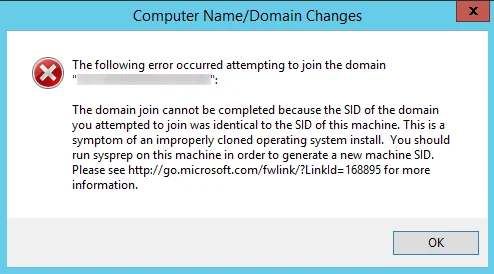 Fixarea unui SID identic în timp ce vă alăturați unui domeniu Active Directory