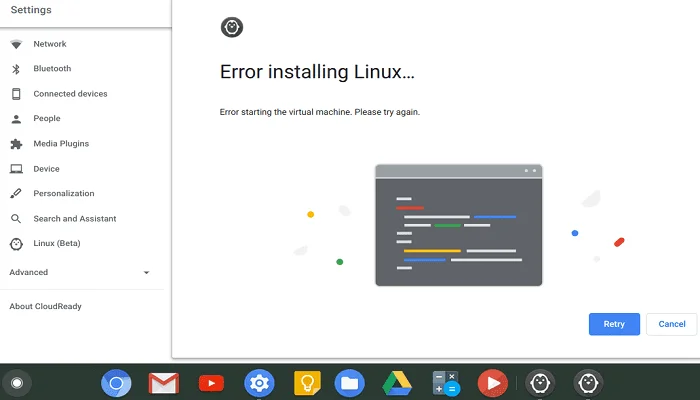Correggi Chromebook 'Errore durante l'installazione di Linux' Beta