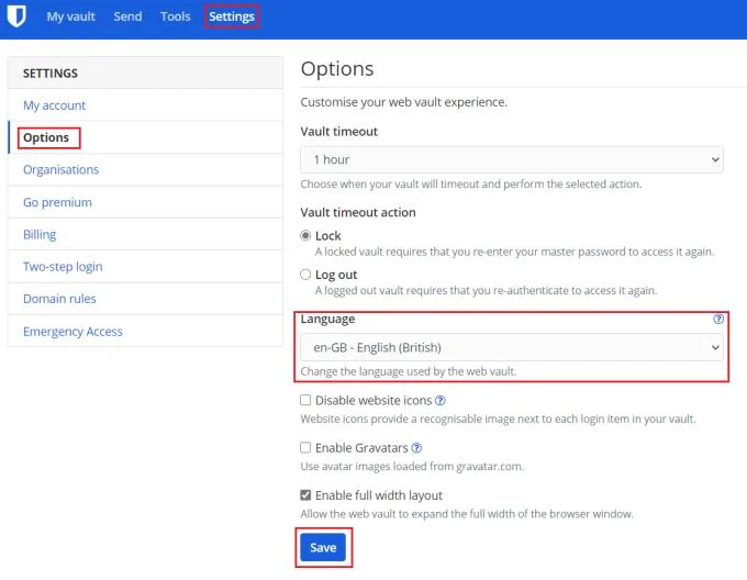Bitwarden：WebVaultの表示言語を変更する方法
