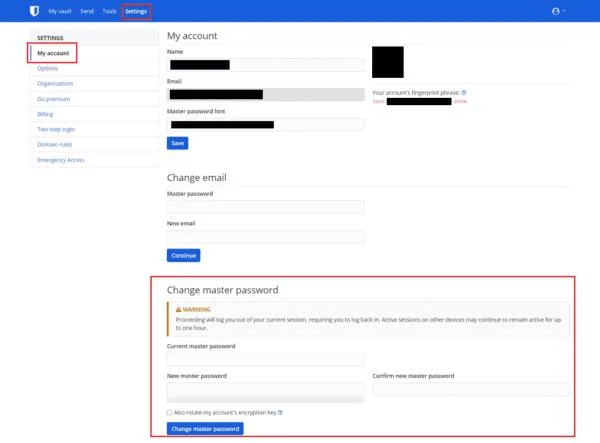 Bitwarden: jak bezpiecznie zmienić klucz szyfrowania konta podczas aktualizacji hasła głównego