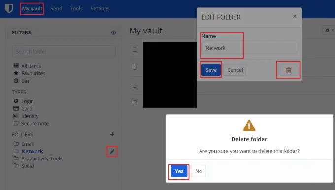 Bitwarden：フォルダを編集または削除する方法