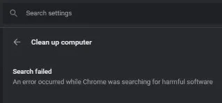 Napraw błędy Chrome podczas wyszukiwania szkodliwego oprogramowania