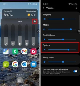 Ajustes de volumen en el Galaxy S 21 Plus