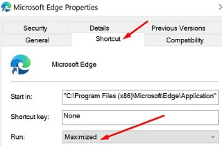 Configuración para abrir Edge maximizado