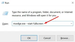 Comando para abrir Edge en pantalla completa