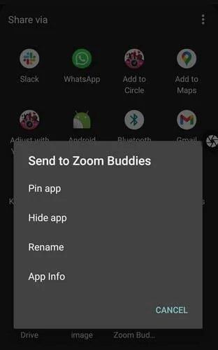 Opciones del menú Compartir en Android
