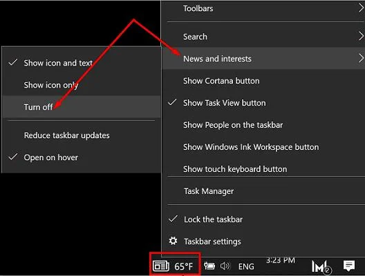 Usuń pogodę i wiadomości z paska zadań systemu Windows 10