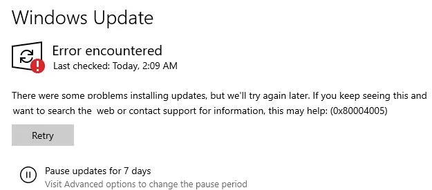 Windows10アップデートエラー0x80004005を修正する方法