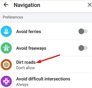 Onverharde wegen vermijden op Waze Avoid