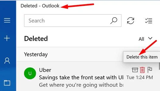 Outlook 메시지를 삭제할 수 없는 경우 수행할 작업