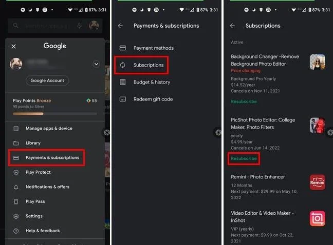 Google Play: hoe u zich opnieuw kunt abonneren op een app