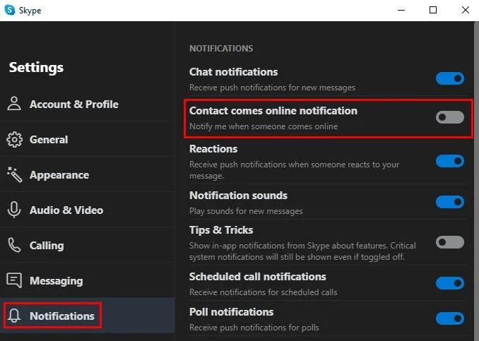 Skype：連絡先がオンラインになったときの通知を無効にする方法