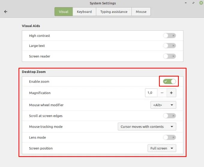 Linux Mint：如何啟用視覺輔助功能