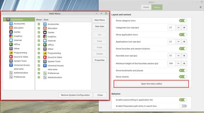 Linux Mint&nbsp;: Comment configurer l'applet de menu
