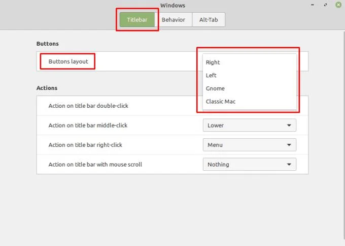 Linux Mint: de titelbalk van Windows configureren