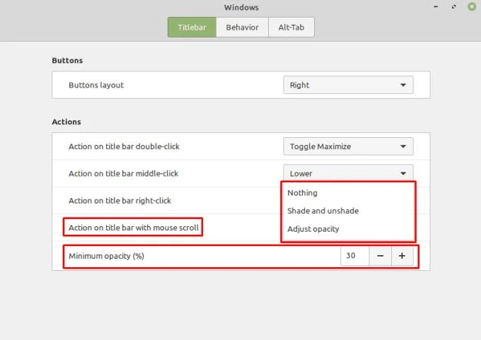 Linux Mint: de titelbalk van Windows configureren