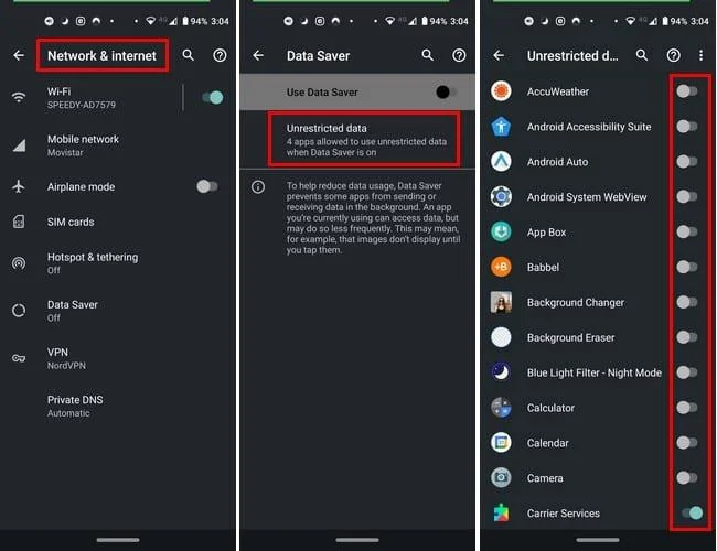 Android-apps onbeperkte gegevenstoegang geven wanneer gegevensbesparing is ingeschakeld