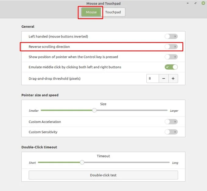 Linux Mint: de schuifrichting omkeren?