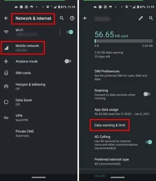 Android 10: een limiet voor mobiele gegevens instellen