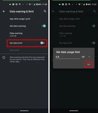 Android 10: een limiet voor mobiele gegevens instellen