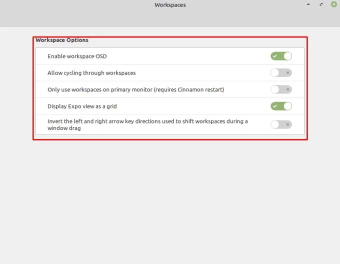Linux Mint: werkruimten configureren