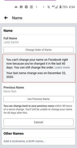 Facebook：名前を変更する方法