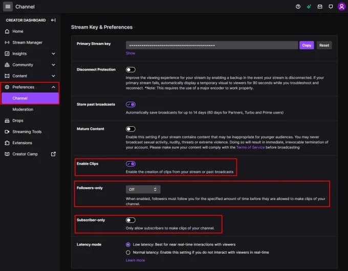 Twitch.tv：設定画面