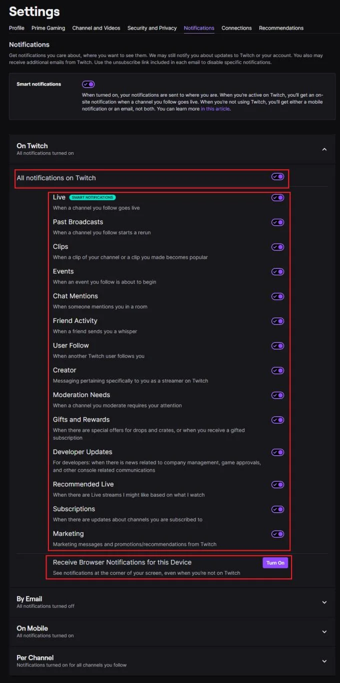 Twitchの通知設定