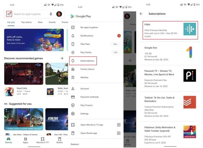 Procédure de gestion des abonnements Google Play