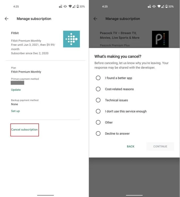 Annulation d'abonnement Google Play