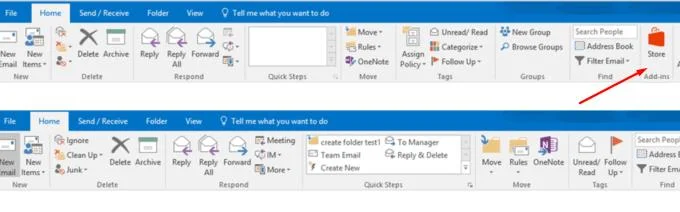 Outlook Store 버튼이 표시되지 않는 문제 해결