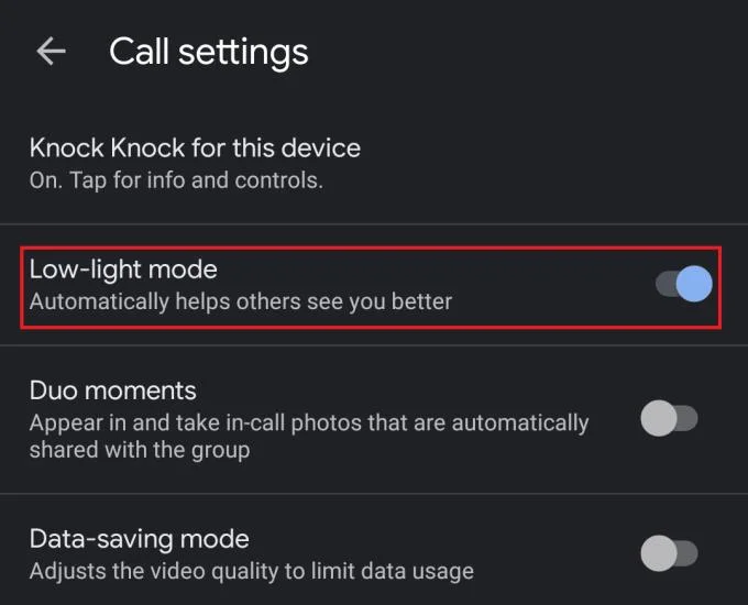 Google Duo op Android: de modus voor weinig licht inschakelen?
