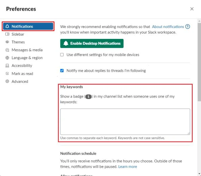 Slack: Jak skonfigurować słowa kluczowe powiadomień