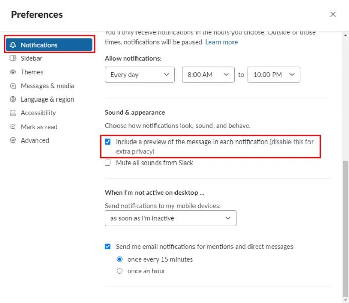 Slack: 알림에서 메시지 미리보기를 숨기는 방법